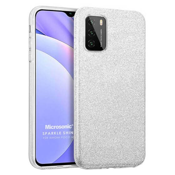 Microsonic Xiaomi Poco M3 Kılıf Sparkle Shiny Gümüş