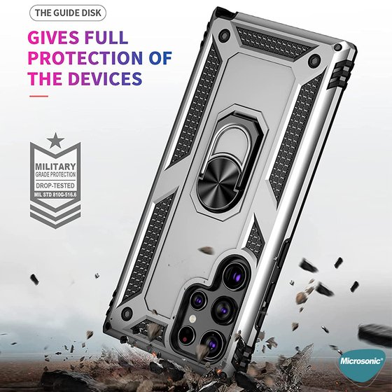 Microsonic Samsung Galaxy S25 Ultra Kılıf Military Ring Holder Kırmızı