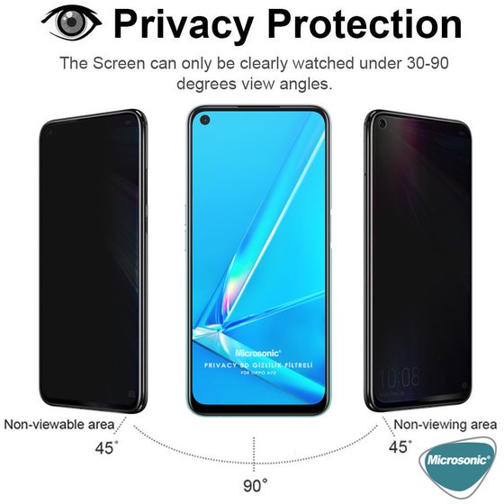 Microsonic Oppo A72 Privacy 5D Gizlilik Filtreli Cam Ekran Koruyucu Siyah