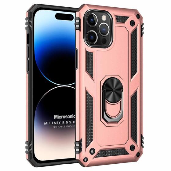 Microsonic Apple iPhone 14 Pro Max Kılıf Military Ring Holder Rose Gold