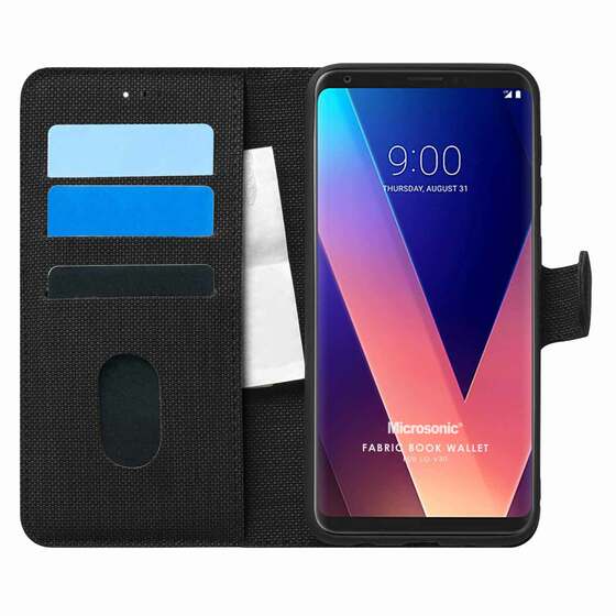 Microsonic LG V30 Plus Kılıf Fabric Book Wallet Siyah