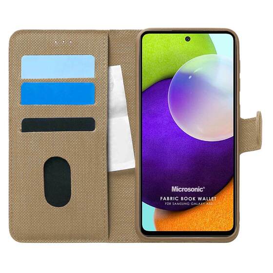 Microsonic Samsung Galaxy A52 Kılıf Fabric Book Wallet Gold