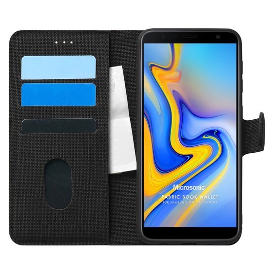 Microsonic Samsung Galaxy J6 Plus Kılıf Fabric Book Wallet Siyah