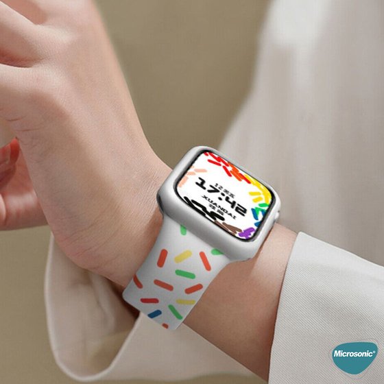 Microsonic Apple Watch Series 9 45mm Silikon Kordon V2 Pride Edition Beyaz