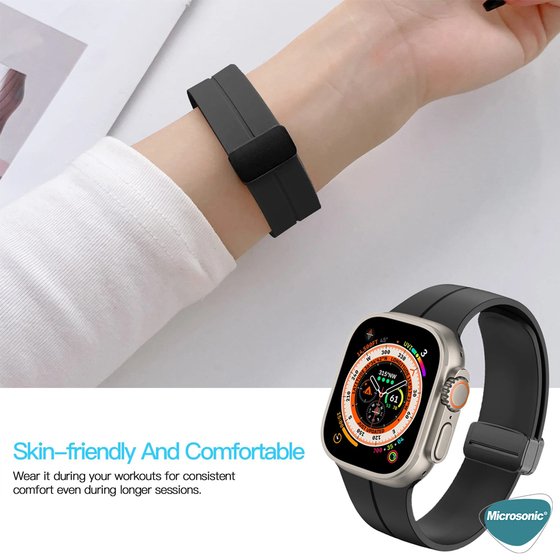 Microsonic Apple Watch Series 9 45mm Kordon Ribbon Line Siyah Lacivert