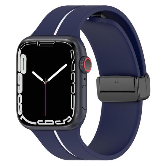 Microsonic Apple Watch Series 9 45mm Kordon Ribbon Line Lacivert Beyaz