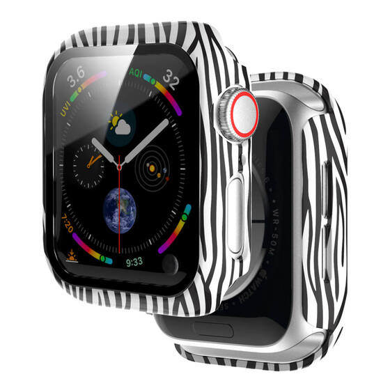 Microsonic Apple Watch Series 7 41mm Kılıf Hard Full Protective Cover Bumper Zebra