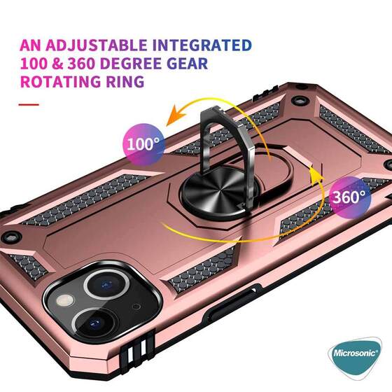 Microsonic Apple iPhone 14 Kılıf Military Ring Holder Rose Gold