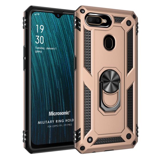 Microsonic Oppo F9 / F9 Pro Kılıf Military Ring Holder Gold