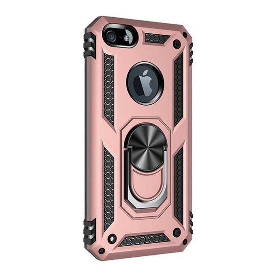 Microsonic Apple iPhone SE Kılıf Military Ring Holder Rose Gold