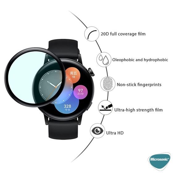 Microsonic Huawei Watch GT5 41mm Tam Kaplayan Temperli Cam Full Ekran Koruyucu Siyah