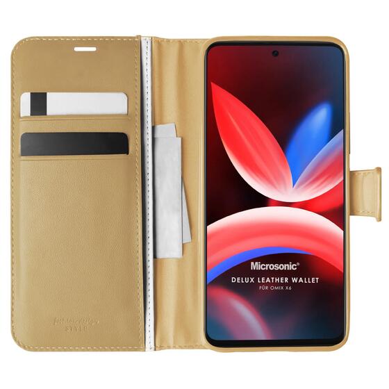 Microsonic Omix X6 Kılıf Delux Leather Wallet Gold