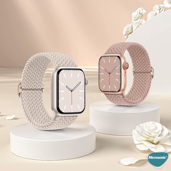 Microsonic Apple Watch Series 9 45mm Kordon Braided Loop Band Sarı