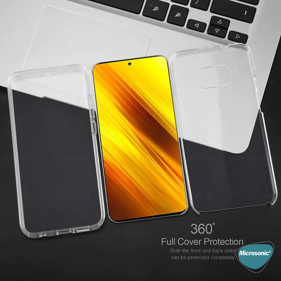 Microsonic Xiaomi Poco X3 NFC Kılıf 6 Tarafı Tam Full Koruma 360 Clear Soft Şeffaf