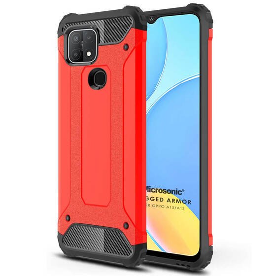 Microsonic Oppo A15 Kılıf Rugged Armor Kırmızı