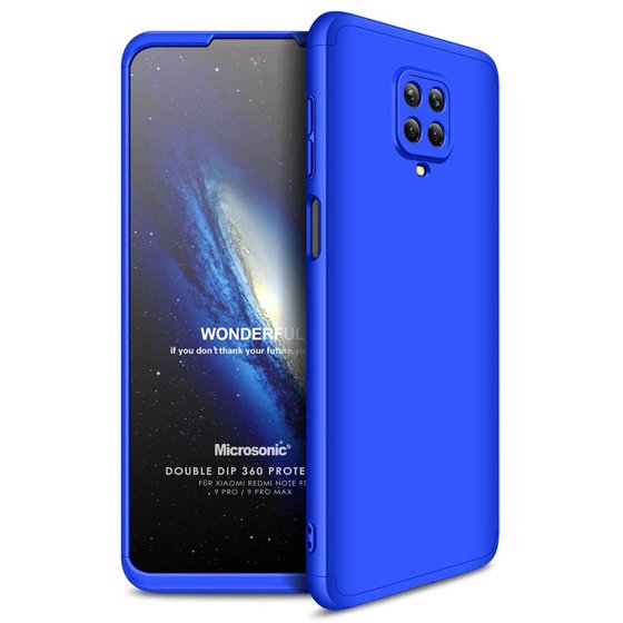 Microsonic Xiaomi Redmi Note 9S Kılıf Double Dip 360 Protective Mavi