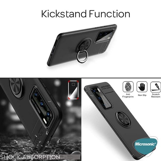 Microsonic Huawei P40 Kılıf Kickstand Ring Holder Kırmızı