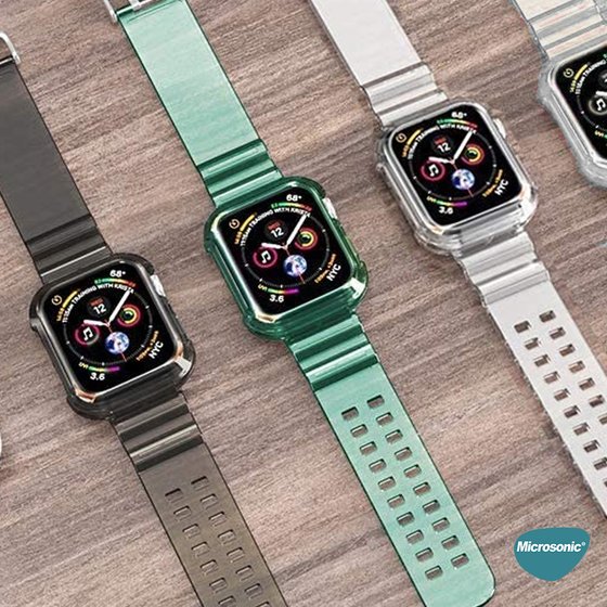 Microsonic Apple Watch Series 3 38mm Kordon Transparent Clear Band Yeşil