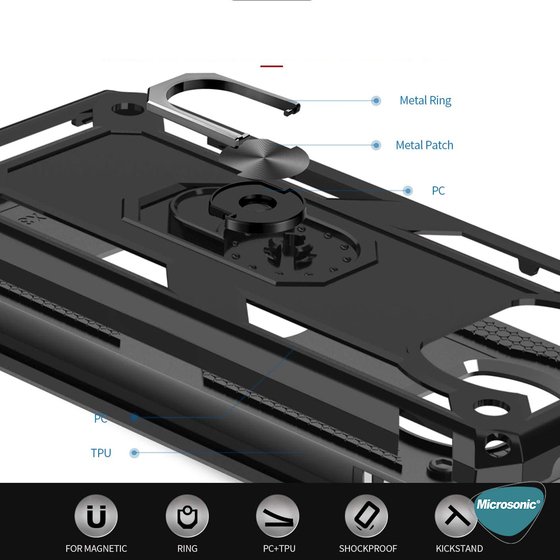 Microsonic Xiaomi Poco X3 NFC Kılıf Military Ring Holder Gümüş