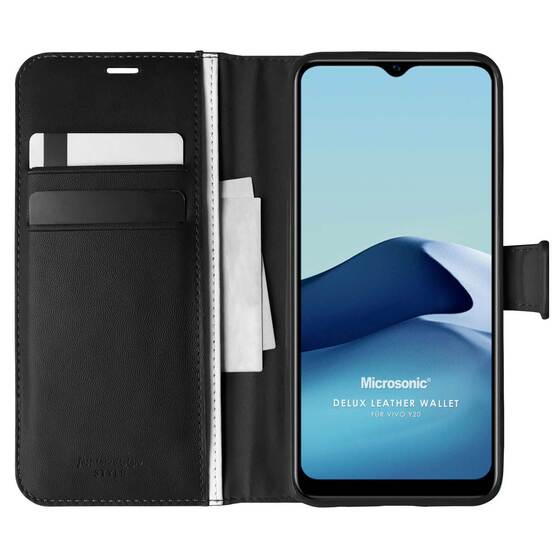 Microsonic Vivo Y11s Kılıf Delux Leather Wallet Siyah