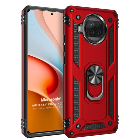 Microsonic Xiaomi Redmi Note 9 Pro 5G Kılıf Military Ring Holder Kırmızı