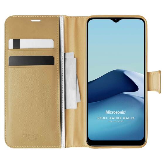 Microsonic Vivo Y20 Kılıf Delux Leather Wallet Gold