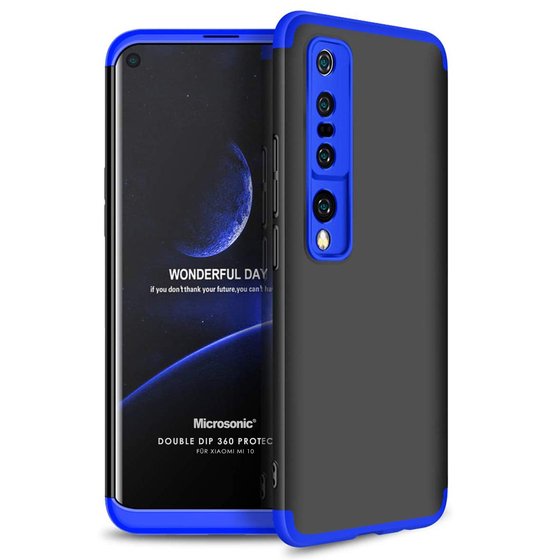 Microsonic Xiaomi Mi 10 Kılıf Double Dip 360 Protective Siyah Mavi