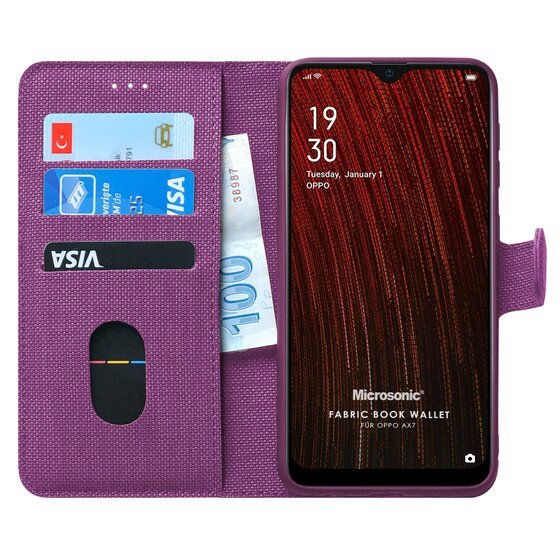 Microsonic Oppo AX7 Kılıf Fabric Book Wallet Mor