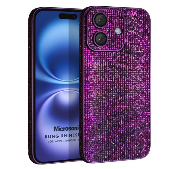 Microsonic Apple iPhone 16 Kılıf Bling Rhinestones Mor