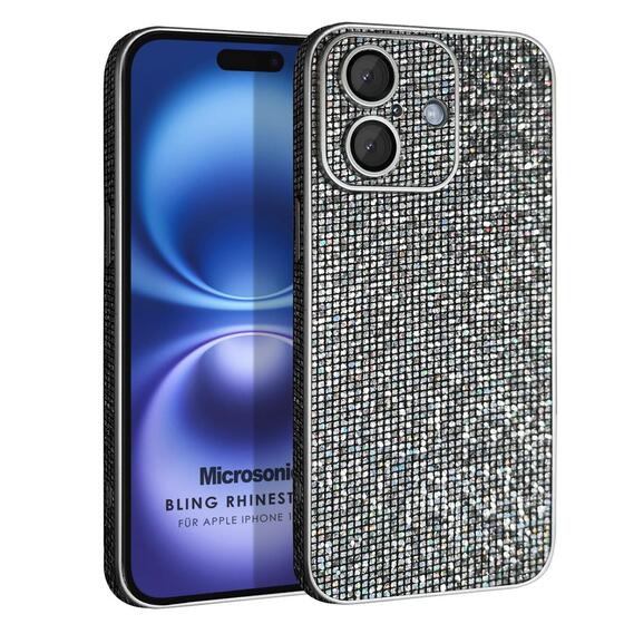 Microsonic Apple iPhone 16 Kılıf Bling Rhinestones Koyu Gri
