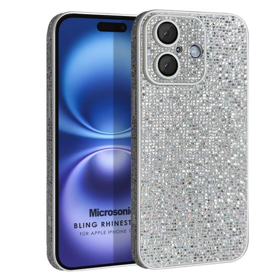 Microsonic Apple iPhone 16 Kılıf Bling Rhinestones Gümüş
