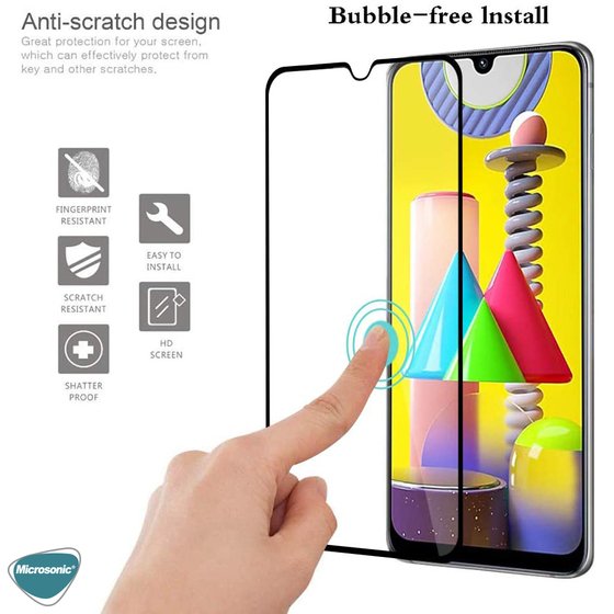 Microsonic Samsung Galaxy M31 Tam Kaplayan Temperli Cam Ekran Koruyucu Siyah