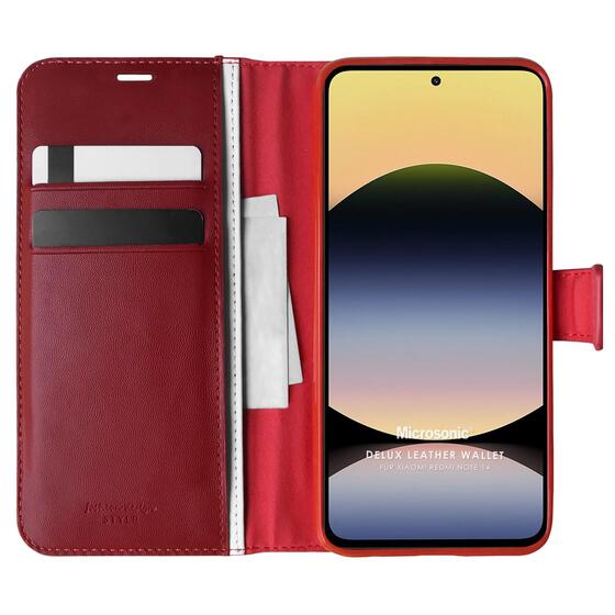 Microsonic Xiaomi Redmi Note 14 4G Kılıf Delux Leather Wallet Kırmızı