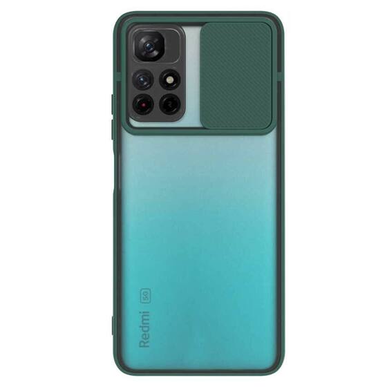 Microsonic Xiaomi Redmi Note 11 Kılıf Slide Camera Lens Protection Koyu Yeşil