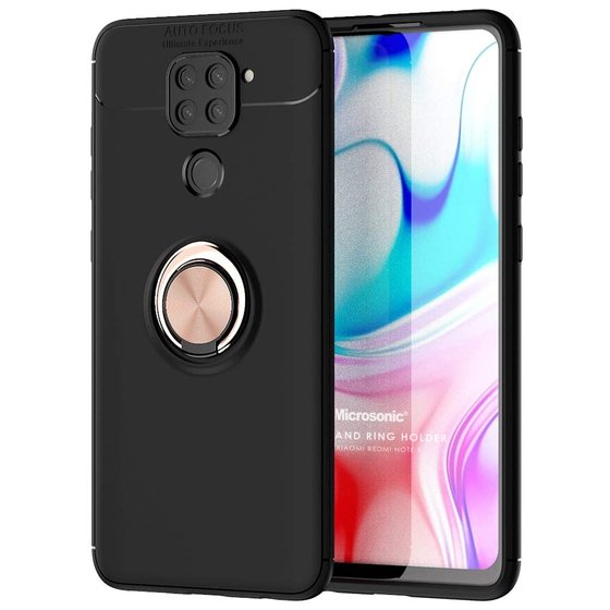 Microsonic Xiaomi Redmi Note 9 Kılıf Kickstand Ring Holder Siyah Rose