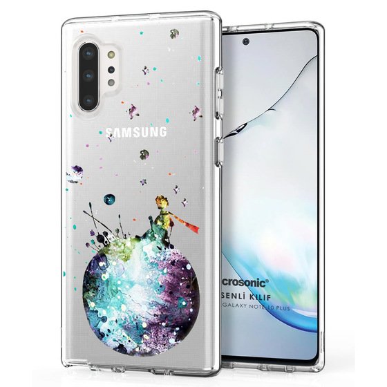 Microsonic Samsung Galaxy Note 10 Plus  Desenli Kılıf Küçük Prens Mavi