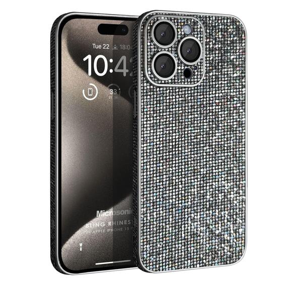 Microsonic Apple iPhone 16 Pro Kılıf Bling Rhinestones Koyu Gri