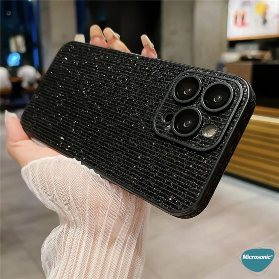Microsonic Apple iPhone 16 Pro Kılıf Bling Rhinestones Koyu Gri