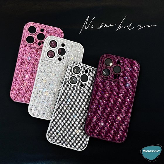 Microsonic Apple iPhone 16 Pro Kılıf Bling Rhinestones Koyu Gri