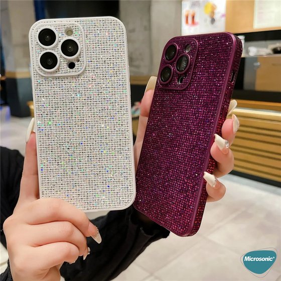 Microsonic Apple iPhone 16 Pro Kılıf Bling Rhinestones Koyu Gri