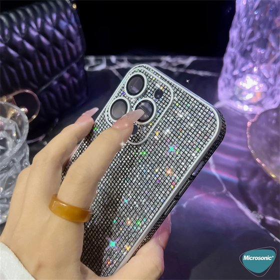 Microsonic Apple iPhone 16 Pro Kılıf Bling Rhinestones Koyu Gri