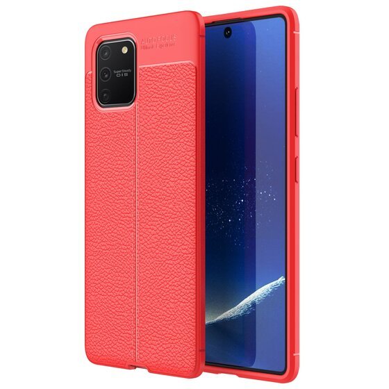 Microsonic Samsung Galaxy A91 (S10 Lite) Kılıf Deri Dokulu Silikon Kırmızı