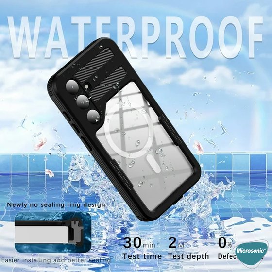 Microsonic Samsung Galaxy S24 Kılıf Waterproof 360 Full Body Protective Siyah