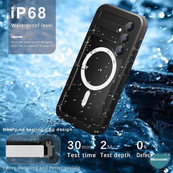 Microsonic Samsung Galaxy S24 Kılıf Waterproof 360 Full Body Protective Siyah