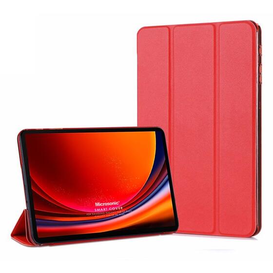 Microsonic Samsung Galaxy Tab S9 FE+ Kılıf Slim Translucent Back Smart Cover Kırmızı