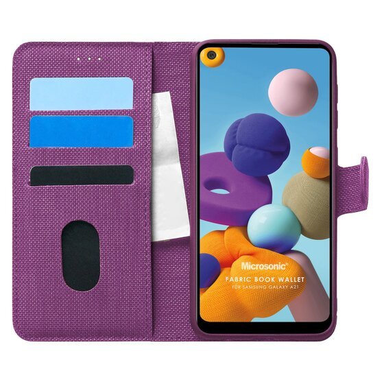 Microsonic Samsung Galaxy A21 Kılıf Fabric Book Wallet Mor