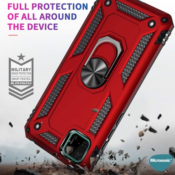 Microsonic Huawei Y5P Kılıf Military Ring Holder Gümüş