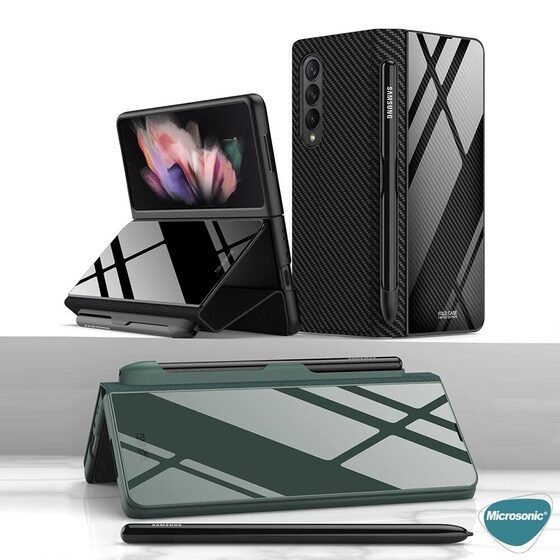 Microsonic Samsung Galaxy Z Fold 3 Kılıf Pencil Carbon BookStyle Siyah