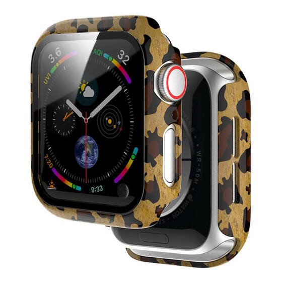 Microsonic Apple Watch SE 44mm Kılıf Hard Full Protective Cover Bumper Leopard 2