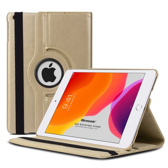 Microsonic Apple iPad 10.2'' 9. Nesil (A2602-A2604-A2603-A2605) Kılıf 360 Rotating Stand Deri Gold